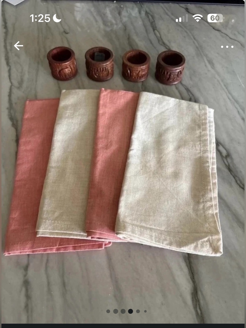 Napkins & Carved Wooden Elephant Napkin Ring Holder Bundle
